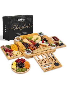 Large Bamboo Charcuterie Board Set - Perfect for Entertaining & Cheese Lovers